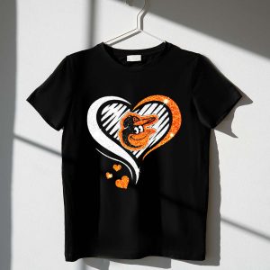 Baltimore Orioles Heart Logo Orange Glitter T-Shirt For Fans