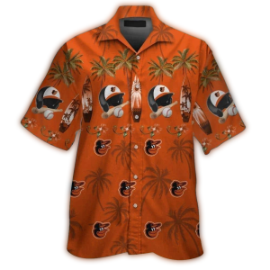 Baltimore Orioles Hawaiian Shirt With Helmet, Surf & Coconut Design