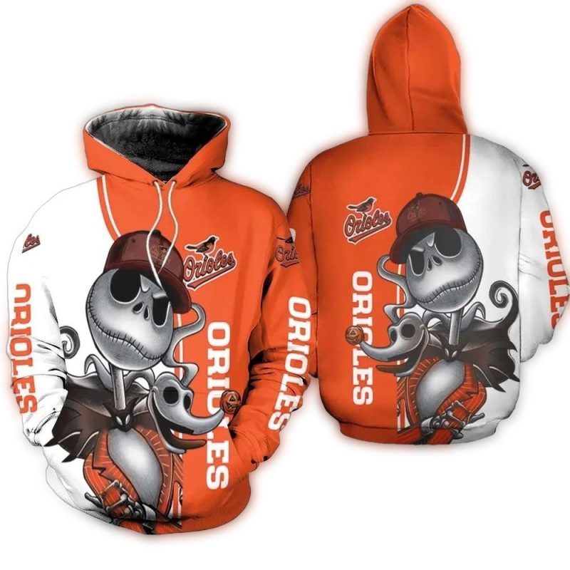 Baltimore Orioles Jack Skellington And Zero AOP Hoodie 1