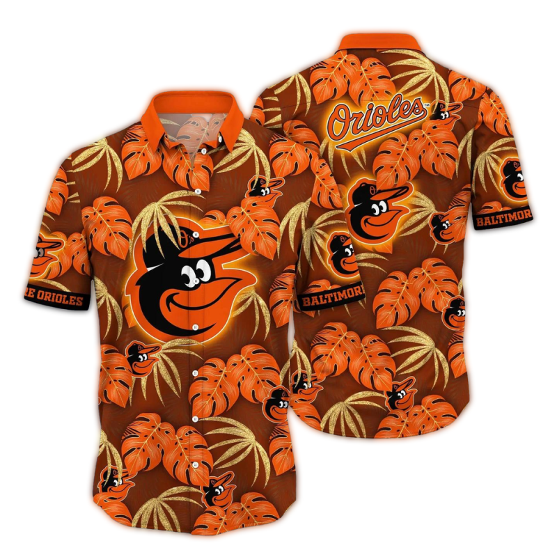 Baltimore Orioles Leafs Pattern Tropical Hawaiian Shirt 1