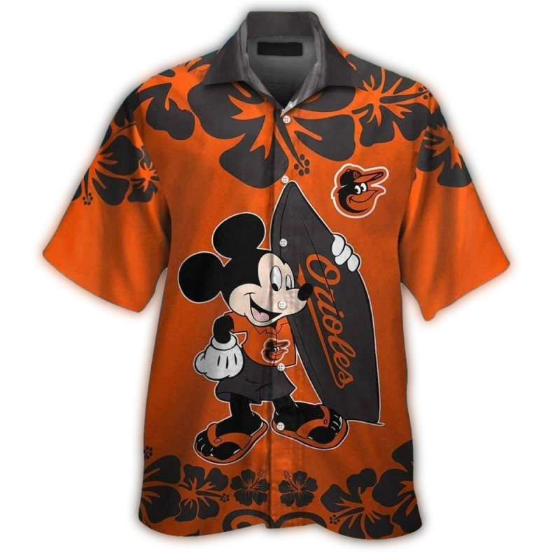 Baltimore Orioles Mickey Mouse Surf Flower Hawaiian Shirt 1