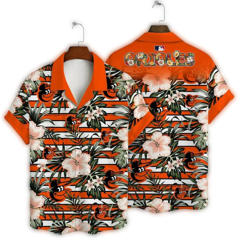 Baltimore Orioles Orange Tropical Bloom Hawaiian Shirt 1