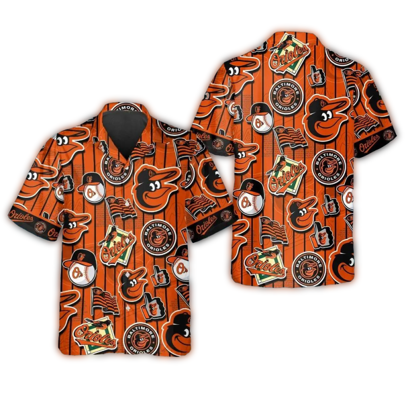 Baltimore Orioles Pinstripe Icons Hawaiian Shirt 1