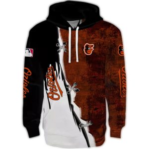 Baltimore Orioles All Over Print Hoodie With Ripped Pattern Design