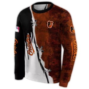 Baltimore Orioles All-Over Print Sweatshirt With Ripped Pattern Design