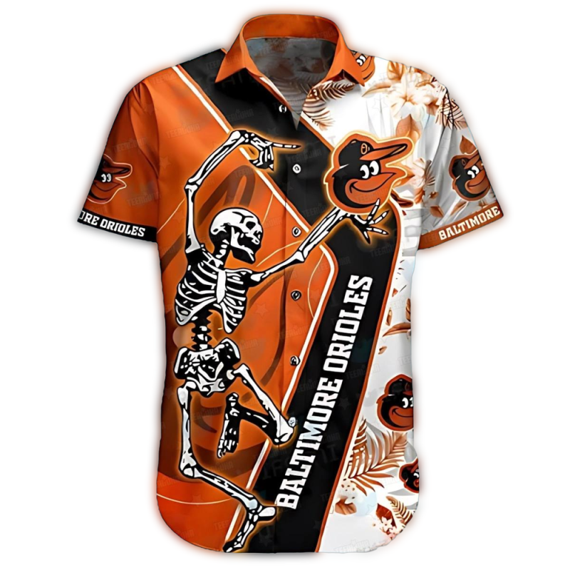 Baltimore Orioles Skeleton Swing Hawaiian Shirt 1