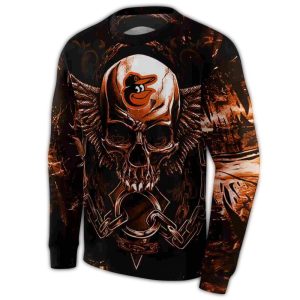 Baltimore Orioles Skull Artwork All-Over Print Sweatshirt For Fans