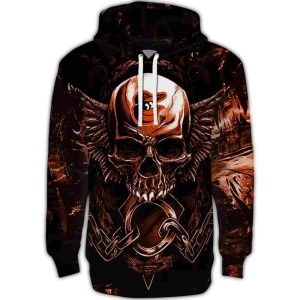Baltimore Orioles Skull Graphic Hoodie In Orange And Black All Over Print