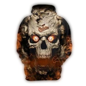 Baltimore Orioles Skull Eyes Fire All-Over Print Hoodie For Fans