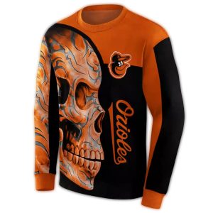 Baltimore Orioles Skull Design All-Over Print Sweatshirt For Fans