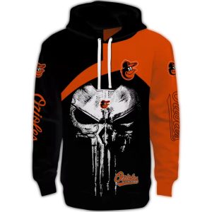 Baltimore Orioles Punisher Skull All-Over Print Hoodie For Fans