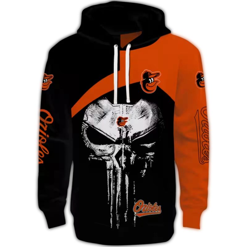 Baltimore Orioles Skull Punisher AOP Hoodie 1
