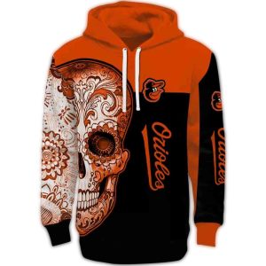 Baltimore Orioles Sugar Skull Hoodie - All Over Print Design