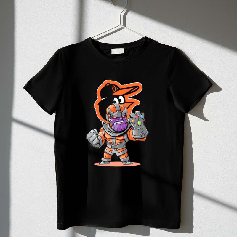 Baltimore Orioles Themed Thanos Character with Infinity Gauntlet T Shirt t shirt 1 1