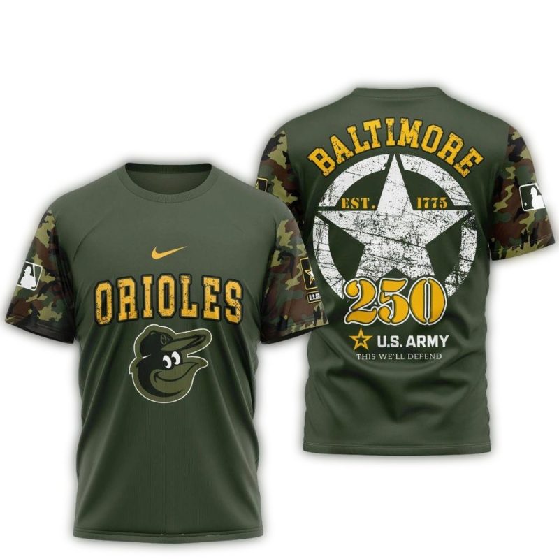 Baltimore Orioles US Army 250th Birthday AOP T Shirt 1