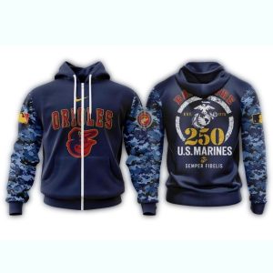 Baltimore Orioles Usmc 250Th Birthday All-Over Print Hoodie For Fans