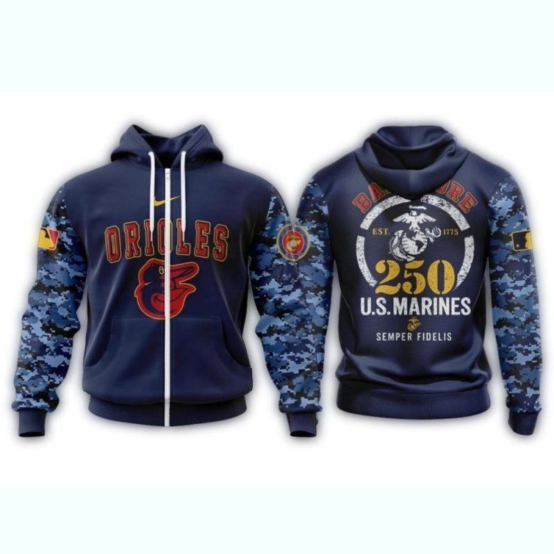 Baltimore Orioles USMC 250th Birthday AOP Hoodie 1