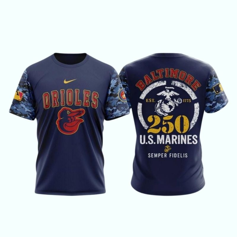 Baltimore Orioles USMC 250th Birthday AOP T Shirt 1