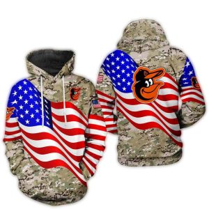 Baltimore Orioles Veteran Camo Hoodie With Us Flag Design