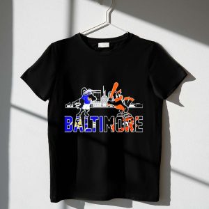 Baltimore Ravens & Orioles Mascot Skyline Graphic T-Shirt For Fans