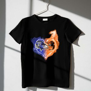 Baltimore Ravens Orioles Heart Flame Graphic T-Shirt For Fans