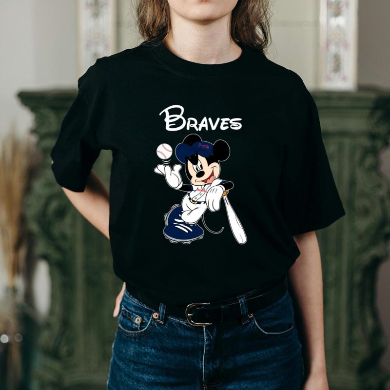 Atlanta Braves Mickey Mouse Baseball T-Shirt For Fans - Image 2
