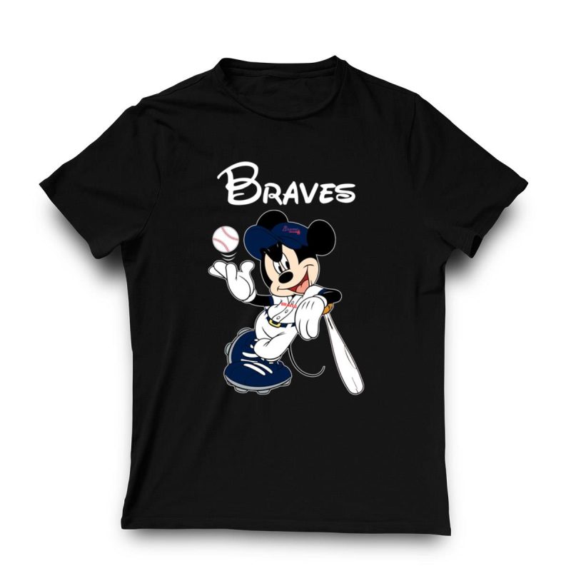 Atlanta Braves Mickey Mouse Baseball T-Shirt For Fans - Image 3