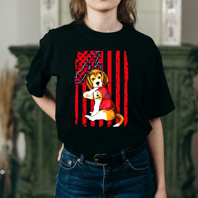 Beagle I Love Mom Atlanta Braves Striped T-Shirt For Dog Lovers - Image 2