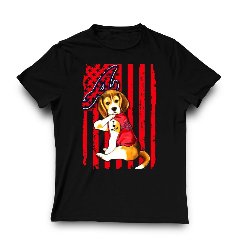 Beagle I Love Mom Atlanta Braves Striped T-Shirt For Dog Lovers - Image 3