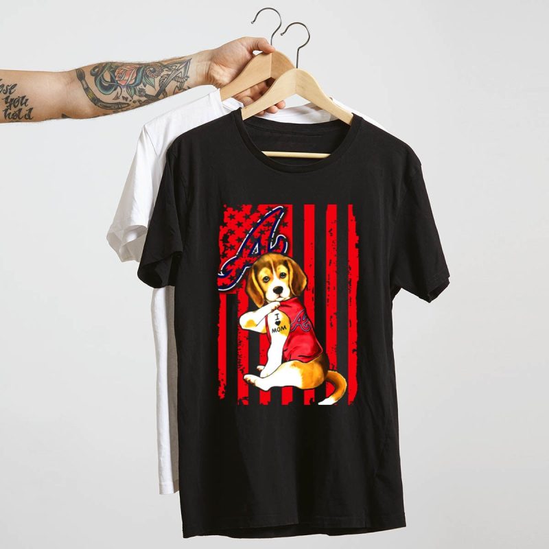 Beagle I Love Mom Atlanta Braves Striped T-Shirt For Dog Lovers - Image 4