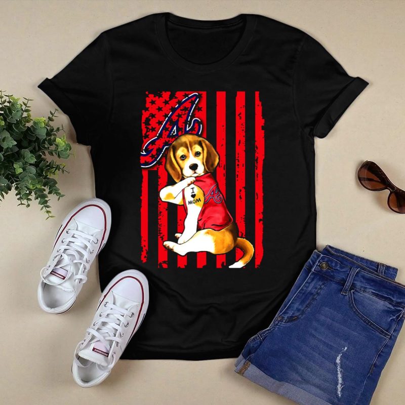 Beagle I Love Mom Atlanta Braves Striped T-Shirt For Dog Lovers - Image 5