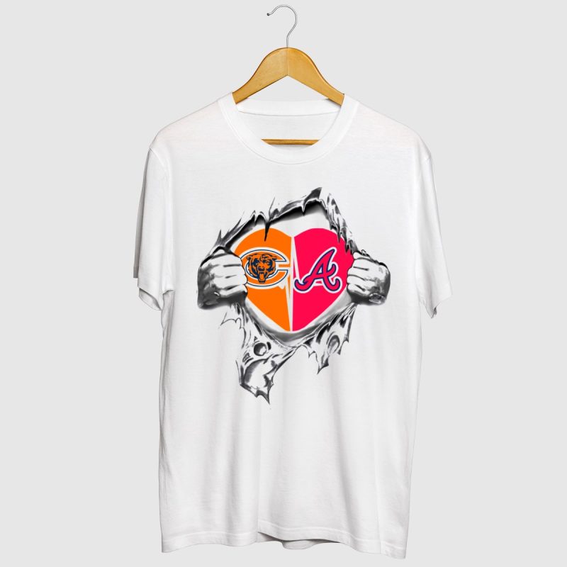 Chicago Bears & Atlanta Braves Heart T-Shirt - Perfect For Sports Fans - Image 2