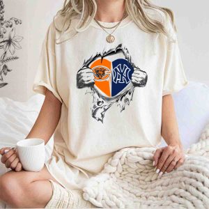 Yankees Bears Heart Logo T-Shirt For Football And Baseball Fans