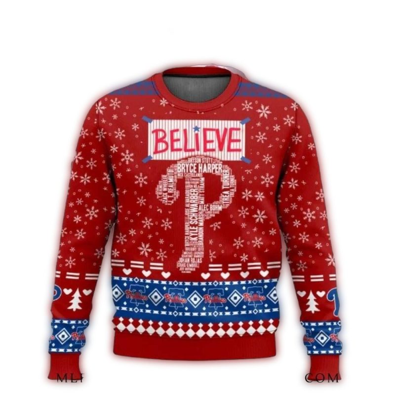 Bryce Harper Believe Philadelphia Phillies Ugly Christmas Sweater