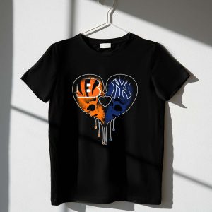 Bengals Yankees Skull Heart Love Graphic T-Shirt For Fans