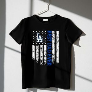 Los Angeles Dodgers Dad T-Shirt - Best Ever American Flag Fan Gift