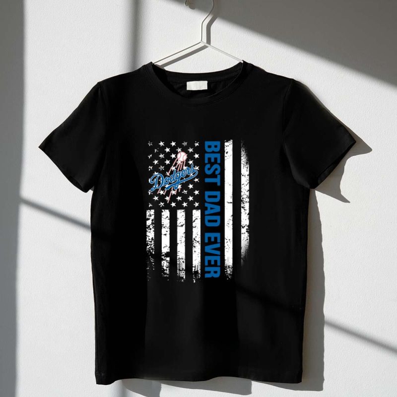 Los Angeles Dodgers Dad T-Shirt with American Flag Design