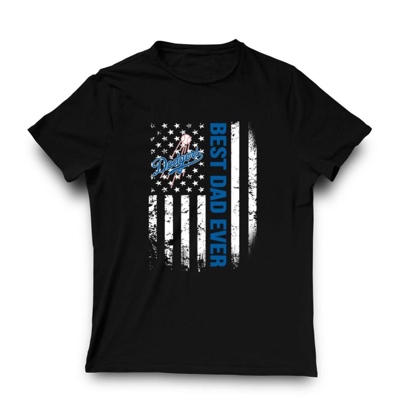 Los Angeles Dodgers Dad T-Shirt with American Flag Design - Image 3