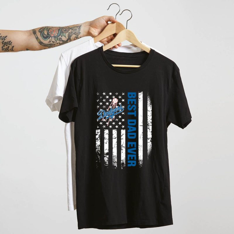 Los Angeles Dodgers Dad T-Shirt with American Flag Design - Image 4