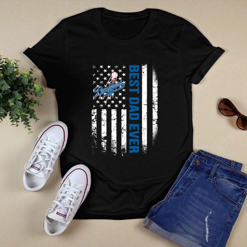 Los Angeles Dodgers Dad T-Shirt with American Flag Design - Image 5