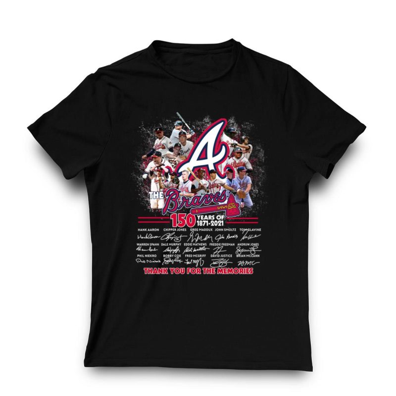 Atlanta Braves 150 Years Of Signatures T-Shirt - Commemorative 1871-2021 Design - Image 3
