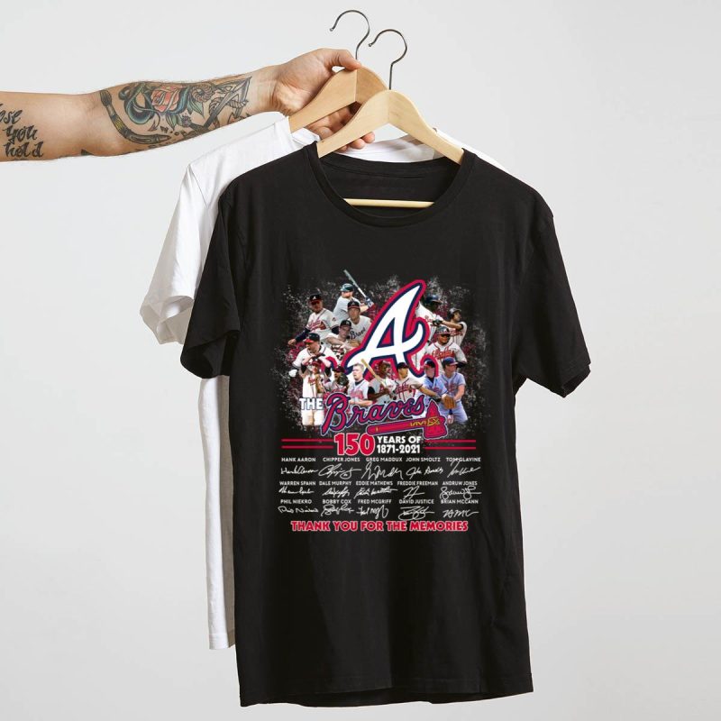 Atlanta Braves 150 Years Of Signatures T-Shirt - Commemorative 1871-2021 Design - Image 4
