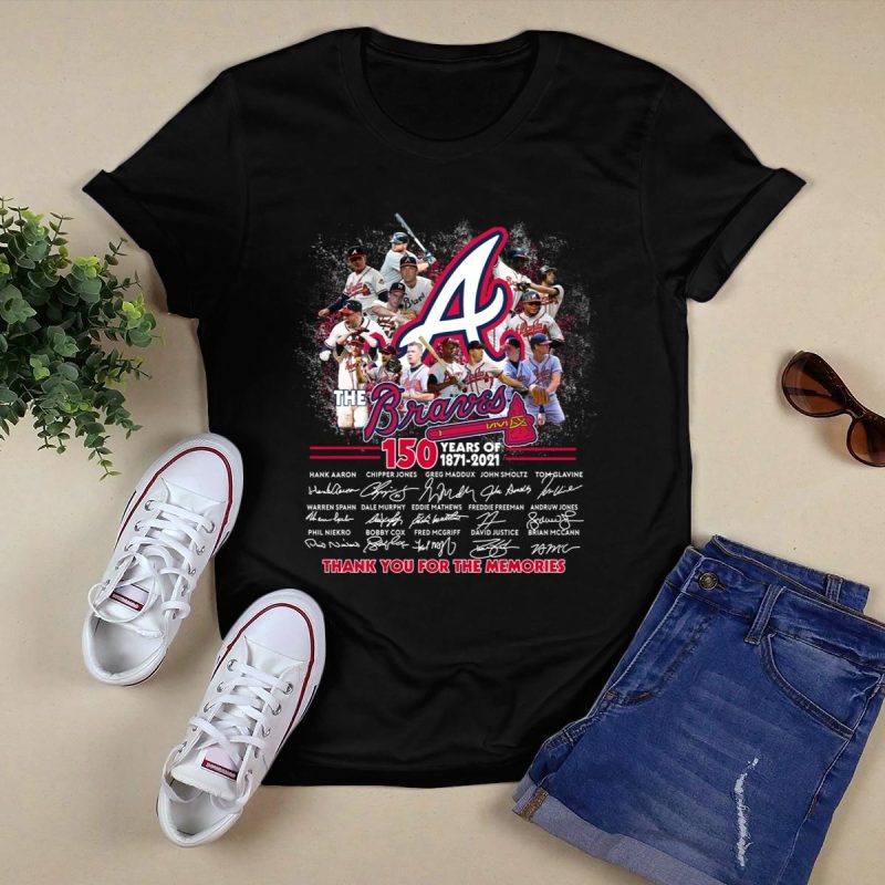 Atlanta Braves 150 Years Of Signatures T-Shirt - Commemorative 1871-2021 Design - Image 5