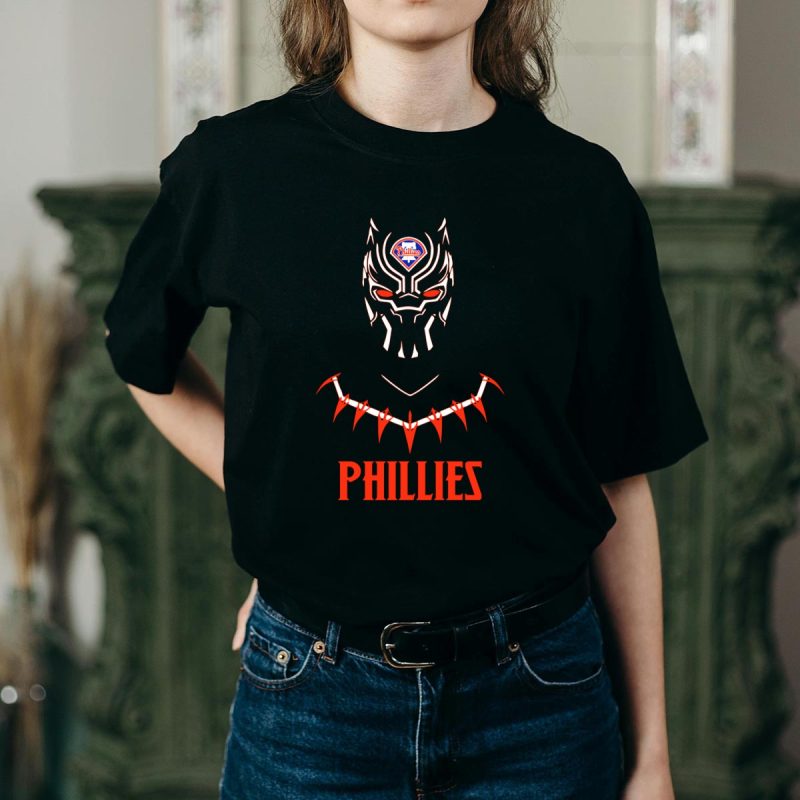 Black Panther Mask Phillies Logo T-Shirt for Sports Enthusiasts - Image 2