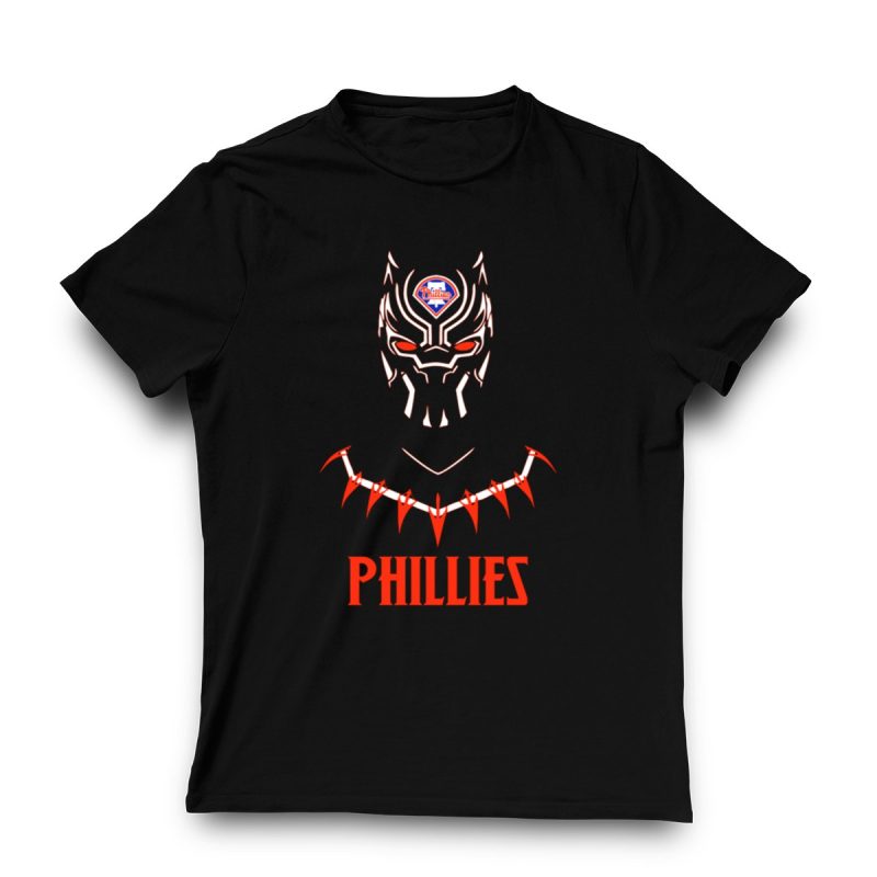 Black Panther Mask Phillies Logo T-Shirt for Sports Enthusiasts - Image 3