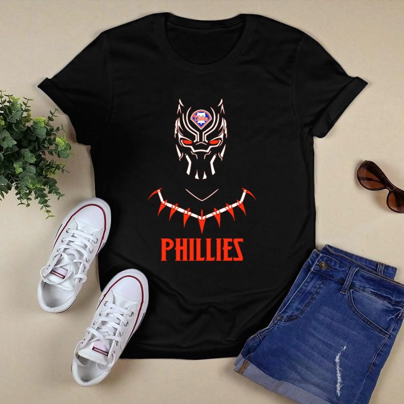 Black Panther Mask Phillies Logo T-Shirt for Sports Enthusiasts - Image 5