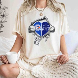 Toronto Sports Love T-Shirt - Blue Jays & Maple Leafs Heart Design
