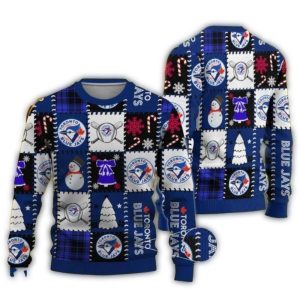 Blue Jays Patchwork Snowman Christmas Ugly Sweater