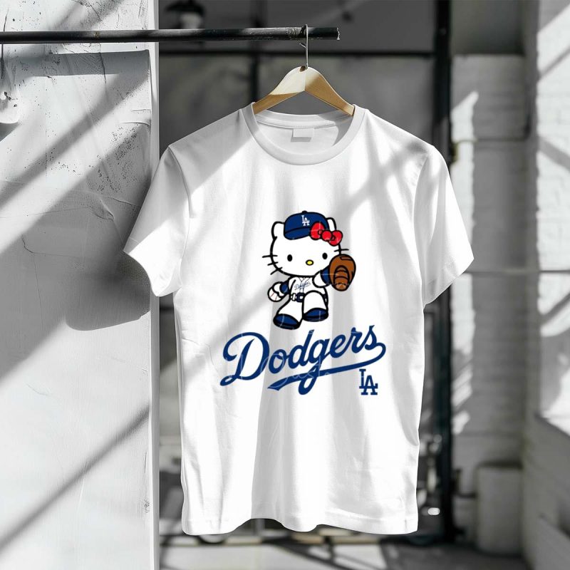 Los Angeles Dodgers Blue Kitty Graphic T-Shirt for Fans - Image 3