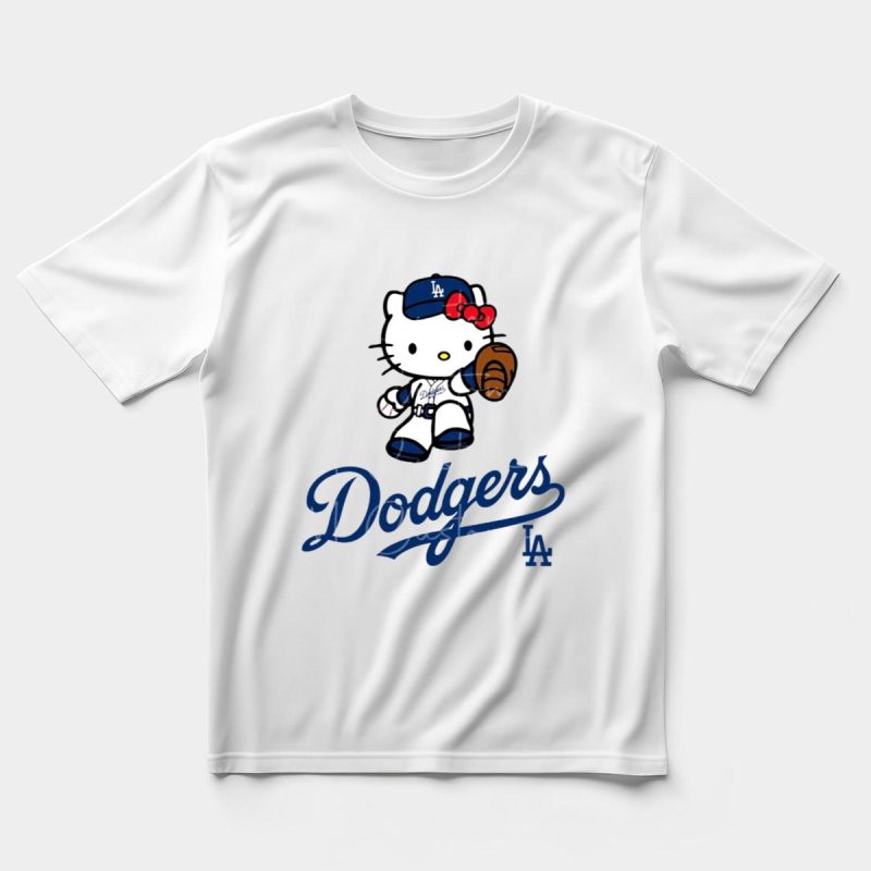 Los Angeles Dodgers Blue Kitty Graphic T-Shirt for Fans - Image 5